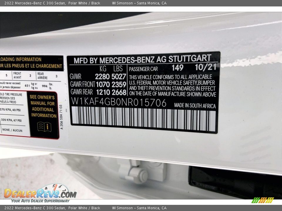 2022 Mercedes-Benz C 300 Sedan Polar White / Black Photo #11