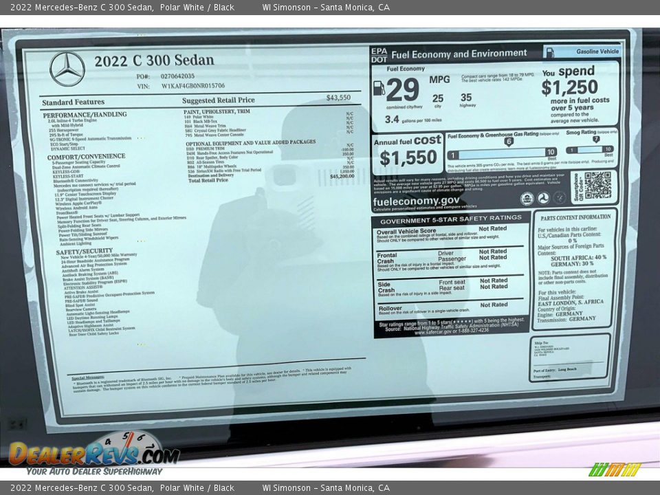 2022 Mercedes-Benz C 300 Sedan Polar White / Black Photo #13