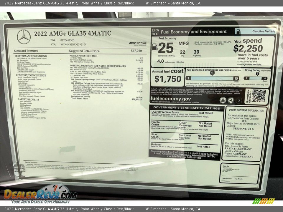 2022 Mercedes-Benz GLA AMG 35 4Matic Window Sticker Photo #13