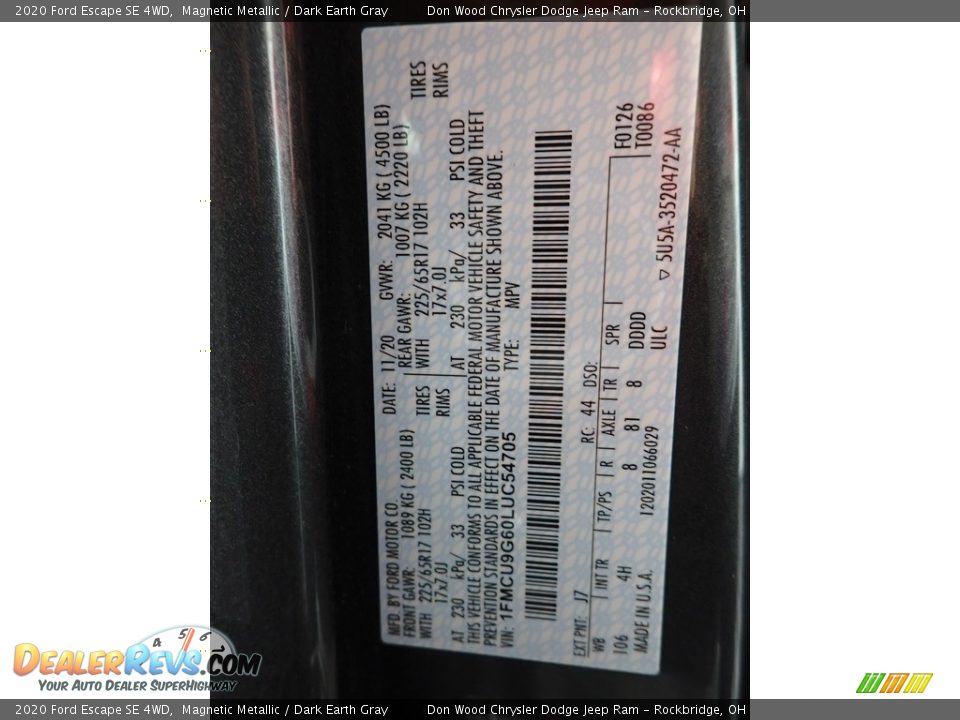 2020 Ford Escape SE 4WD Magnetic Metallic / Dark Earth Gray Photo #35