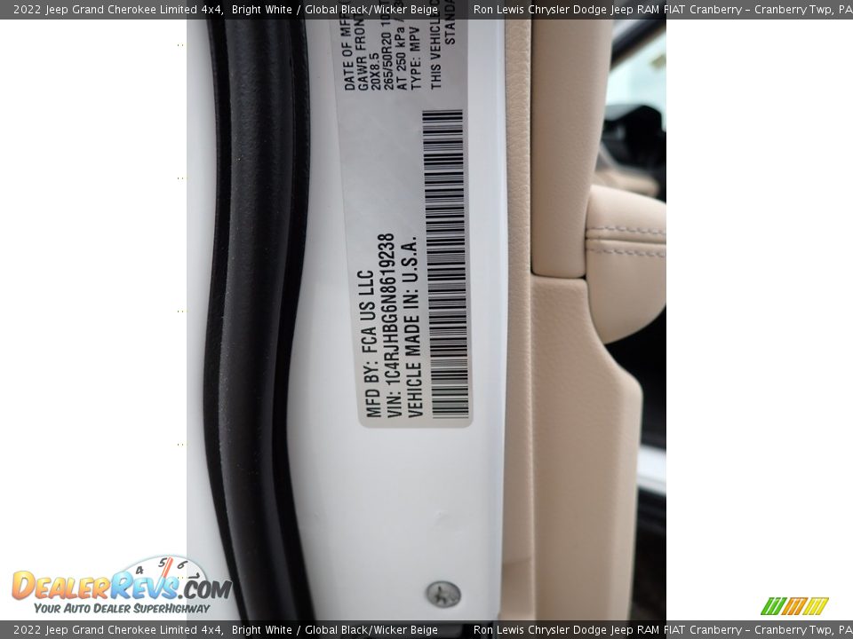 2022 Jeep Grand Cherokee Limited 4x4 Bright White / Global Black/Wicker Beige Photo #20