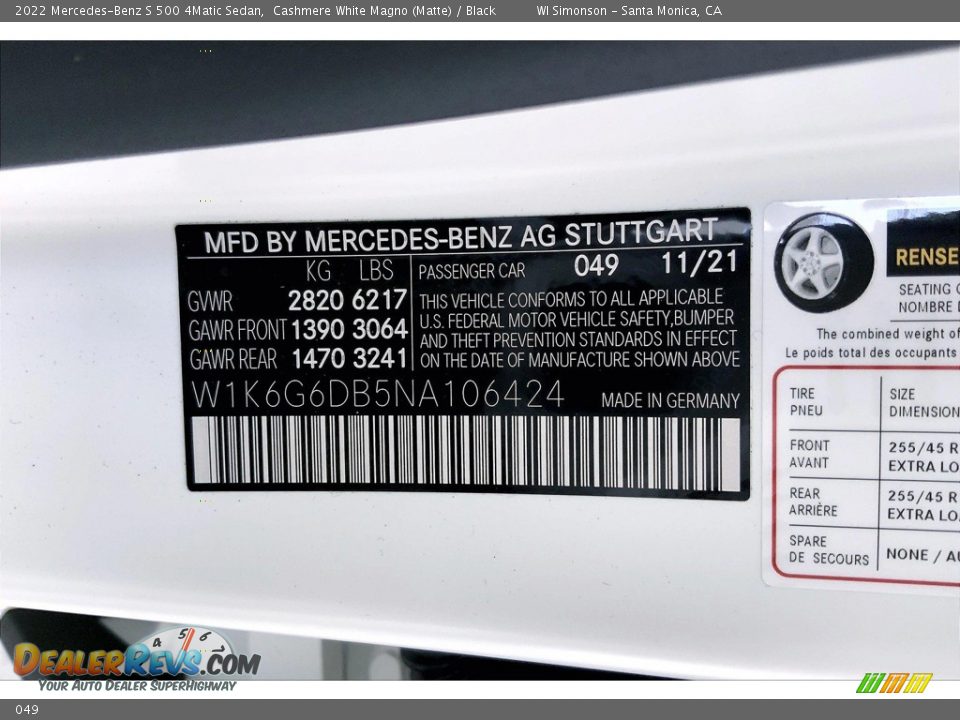 Mercedes-Benz Color Code 049 Cashmere White Magno (Matte)