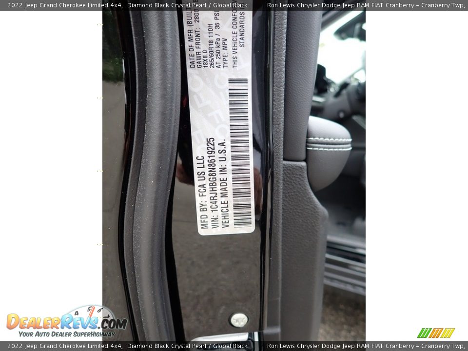2022 Jeep Grand Cherokee Limited 4x4 Diamond Black Crystal Pearl / Global Black Photo #20