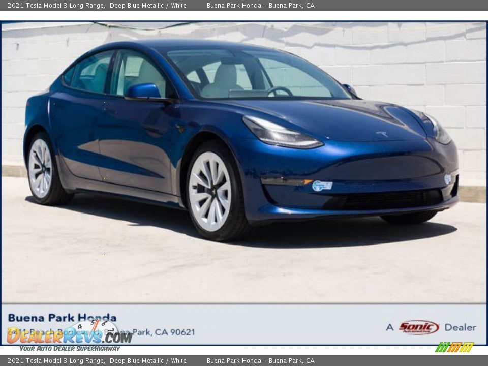 2021 Tesla Model 3 Long Range Deep Blue Metallic / White Photo #1