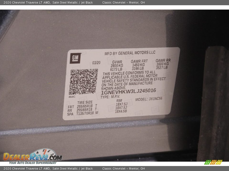 2020 Chevrolet Traverse LT AWD Satin Steel Metallic / Jet Black Photo #22