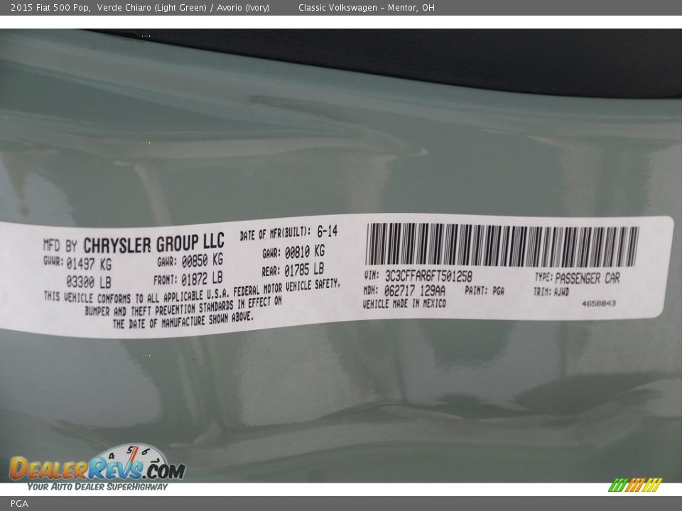 Fiat Color Code PGA Verde Chiaro (Light Green)