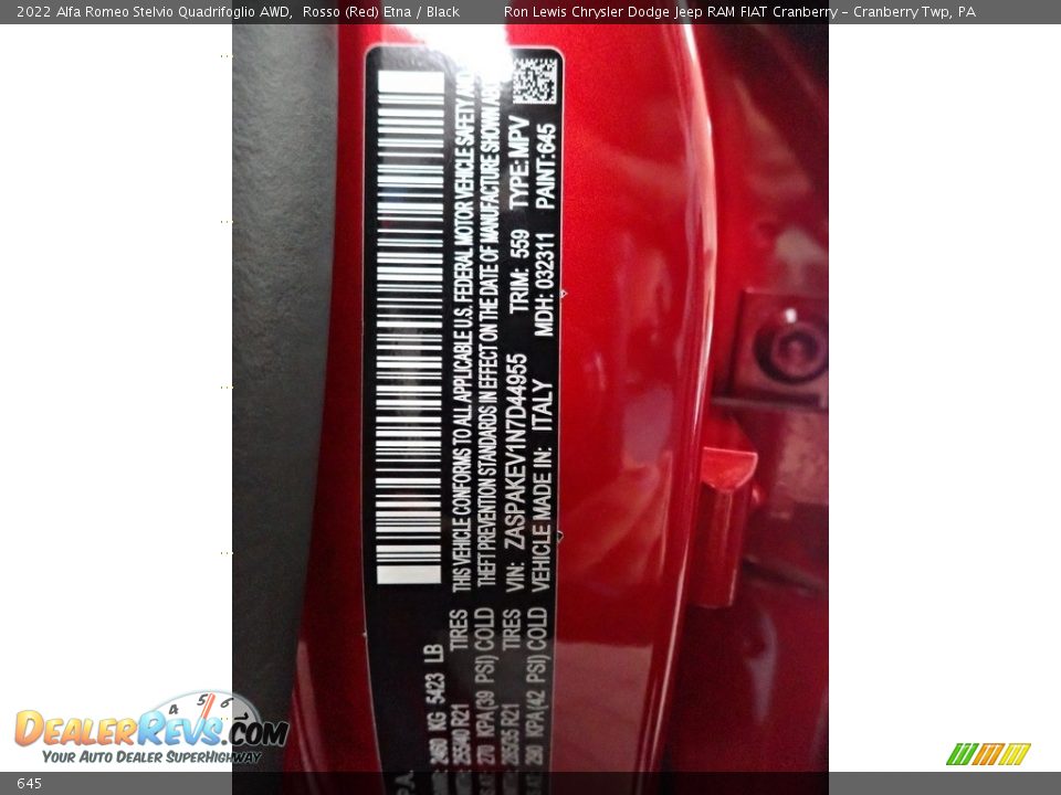 Alfa Romeo Color Code 645 Rosso (Red) Etna