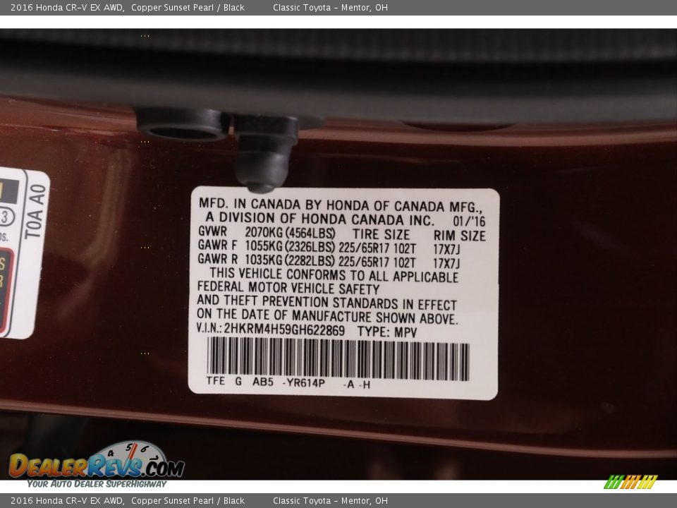2016 Honda CR-V EX AWD Copper Sunset Pearl / Black Photo #22
