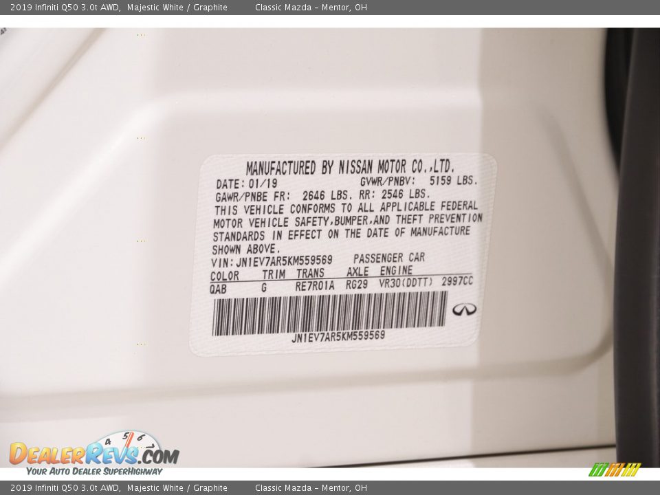 2019 Infiniti Q50 3.0t AWD Majestic White / Graphite Photo #23