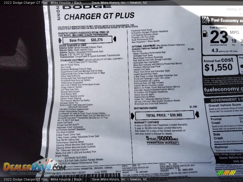 2022 Dodge Charger GT Plus Window Sticker Photo #28