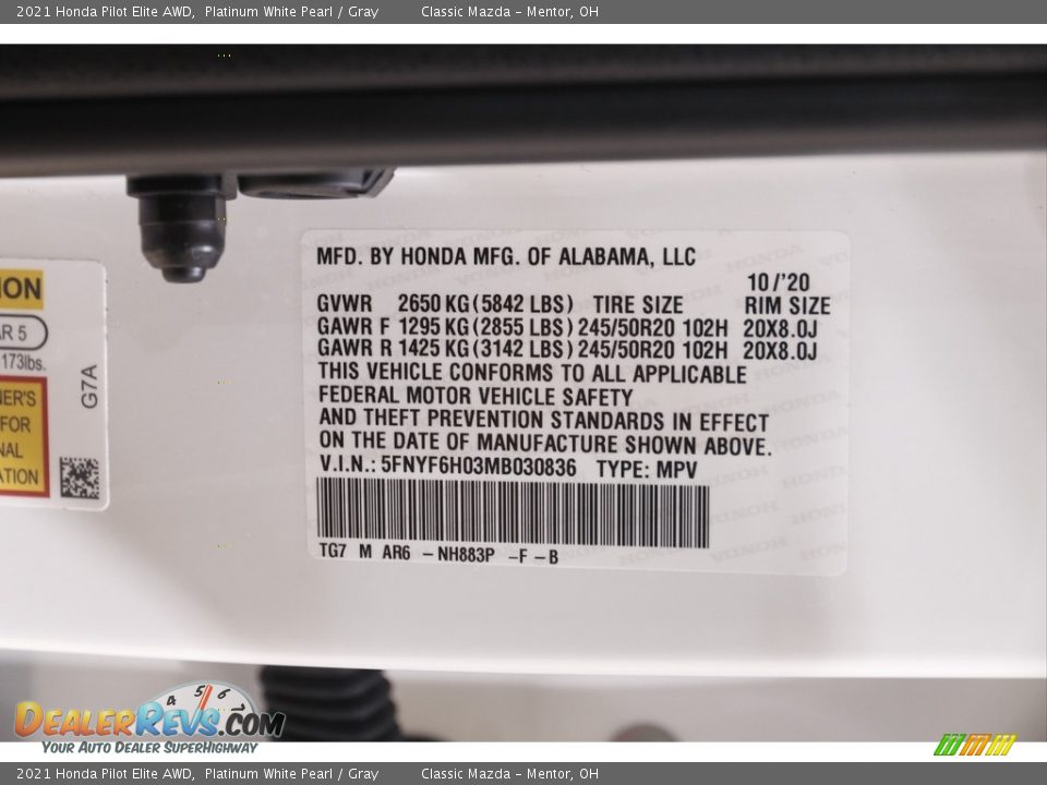 2021 Honda Pilot Elite AWD Platinum White Pearl / Gray Photo #24