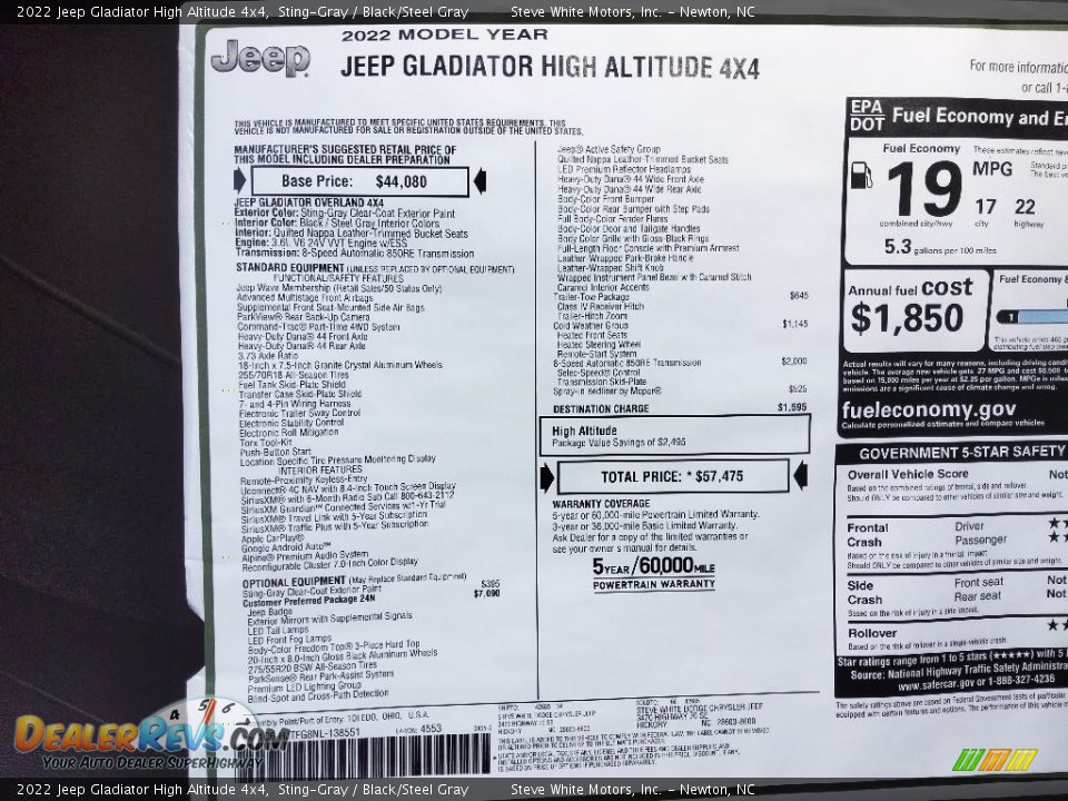 2022 Jeep Gladiator High Altitude 4x4 Sting-Gray / Black/Steel Gray Photo #29