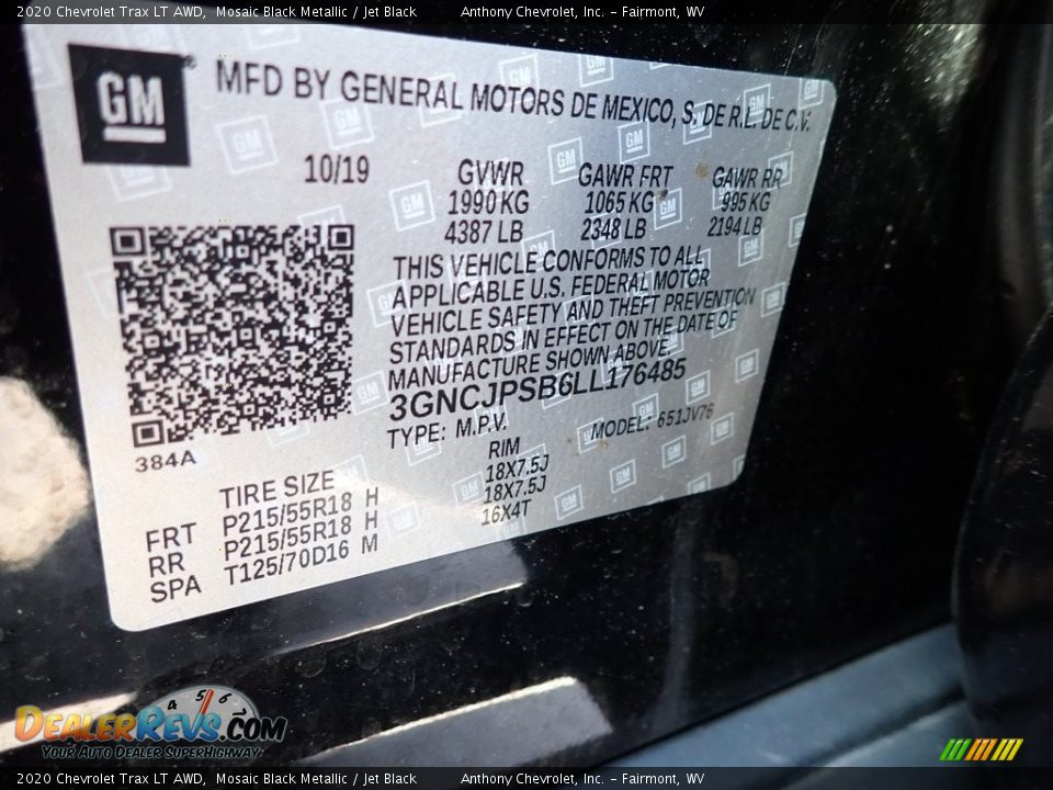 2020 Chevrolet Trax LT AWD Mosaic Black Metallic / Jet Black Photo #15