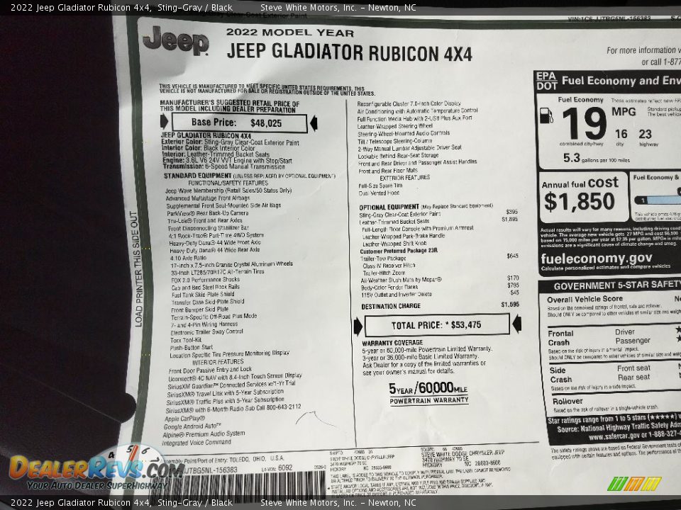 2022 Jeep Gladiator Rubicon 4x4 Window Sticker Photo #29