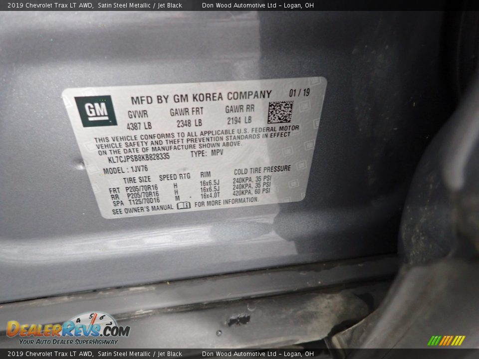 2019 Chevrolet Trax LT AWD Satin Steel Metallic / Jet Black Photo #32