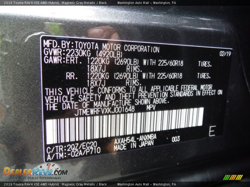 2019 Toyota RAV4 XSE AWD Hybrid Magnetic Gray Metallic / Black Photo #36