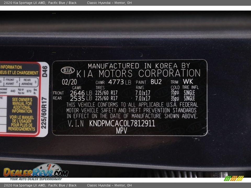 2020 Kia Sportage LX AWD Pacific Blue / Black Photo #19