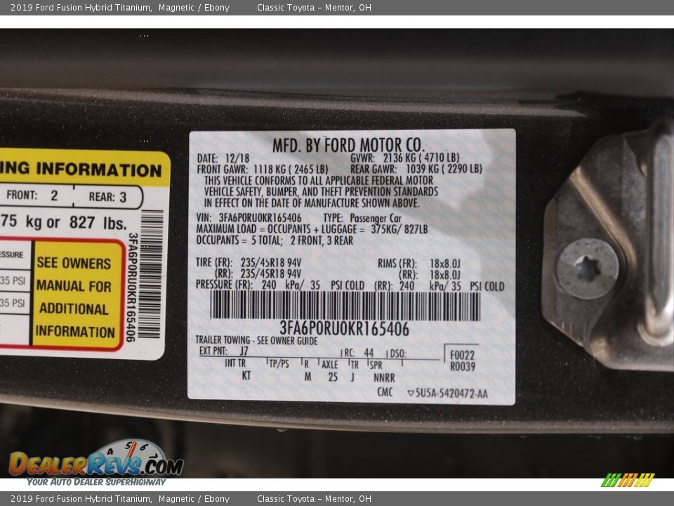 2019 Ford Fusion Hybrid Titanium Magnetic / Ebony Photo #23