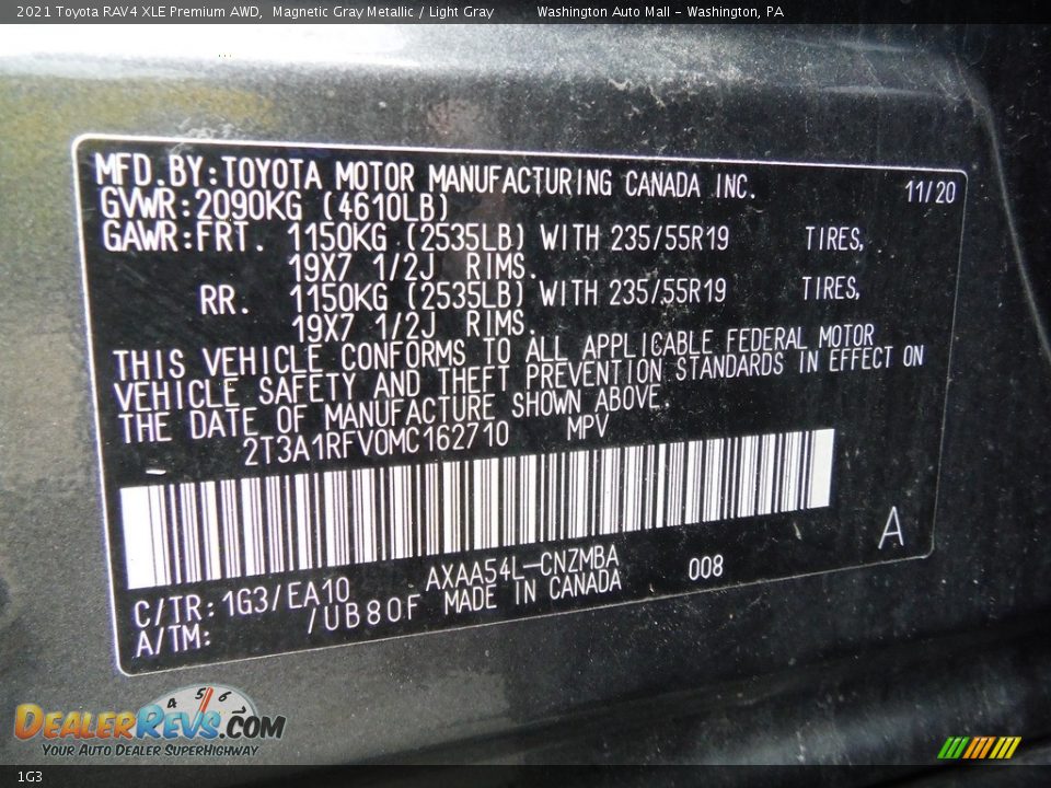 Toyota Color Code 1G3 Magnetic Gray Metallic