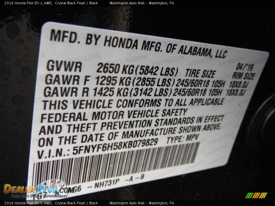 2019 Honda Pilot EX-L AWD Crystal Black Pearl / Black Photo #34