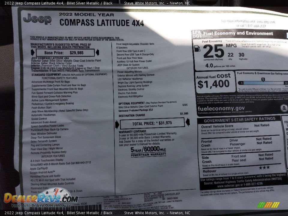 2022 Jeep Compass Latitude 4x4 Billet Silver Metallic / Black Photo #28