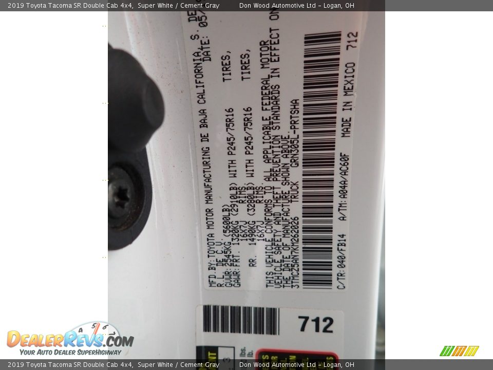 2019 Toyota Tacoma SR Double Cab 4x4 Super White / Cement Gray Photo #31