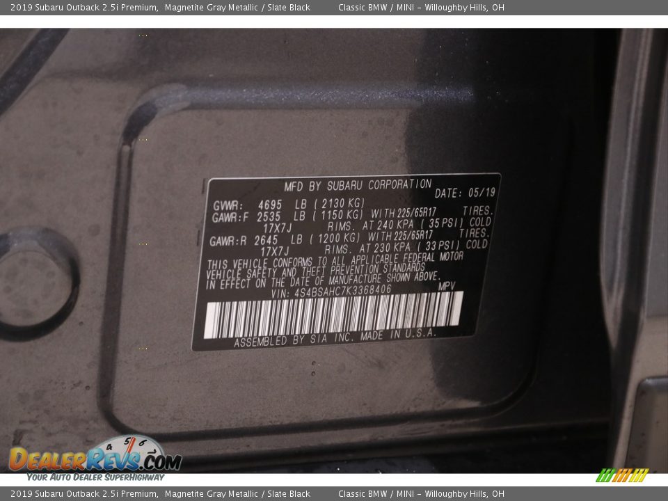 2019 Subaru Outback 2.5i Premium Magnetite Gray Metallic / Slate Black Photo #22