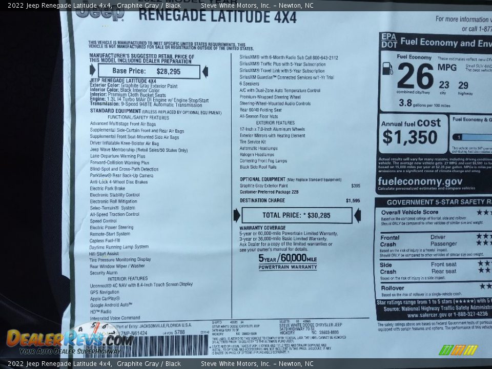 2022 Jeep Renegade Latitude 4x4 Graphite Gray / Black Photo #28