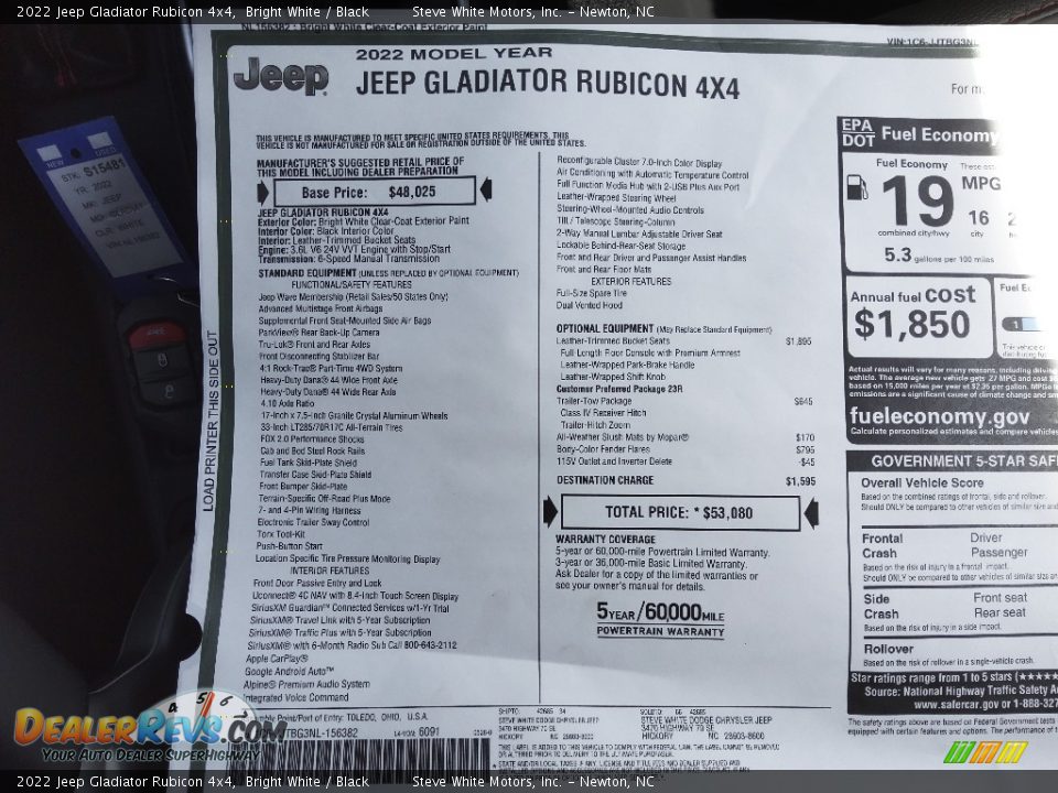 2022 Jeep Gladiator Rubicon 4x4 Bright White / Black Photo #29