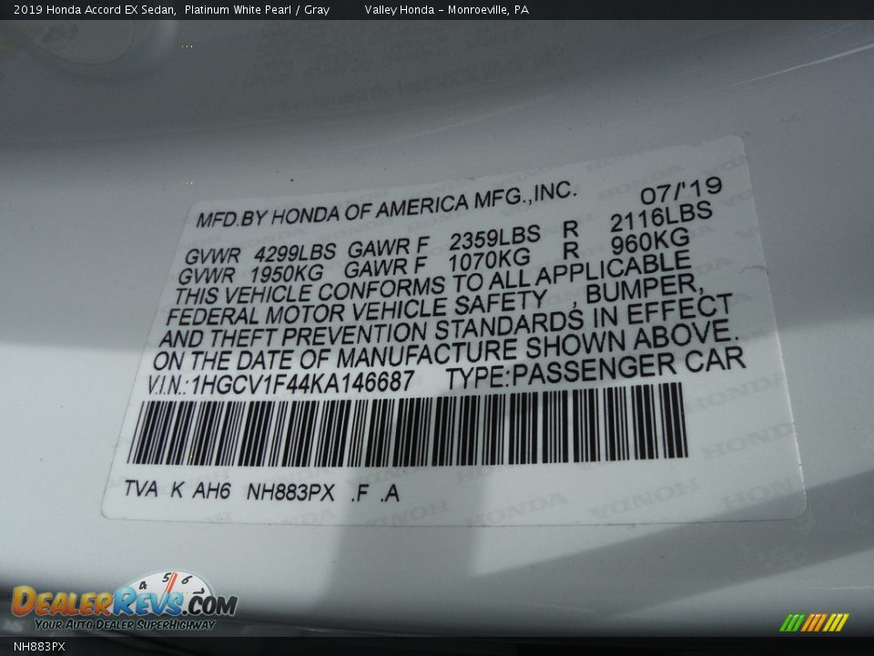 Honda Color Code NH883PX Platinum White Pearl