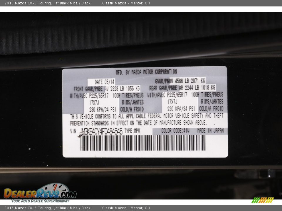 2015 Mazda CX-5 Touring Jet Black Mica / Black Photo #19