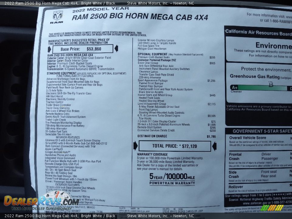 2022 Ram 2500 Big Horn Mega Cab 4x4 Window Sticker Photo #31
