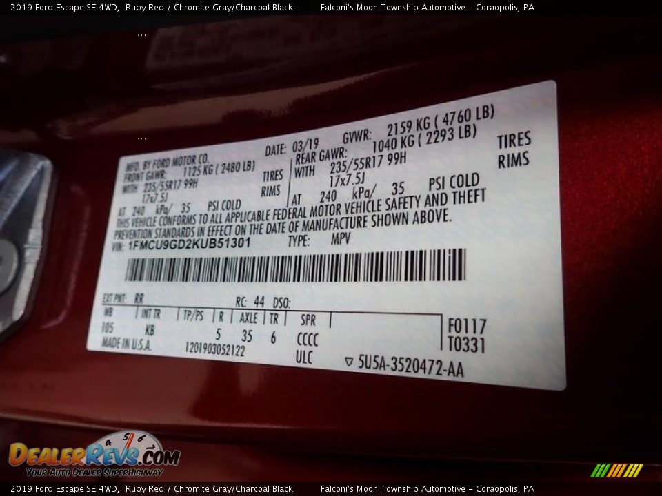 2019 Ford Escape SE 4WD Ruby Red / Chromite Gray/Charcoal Black Photo #27