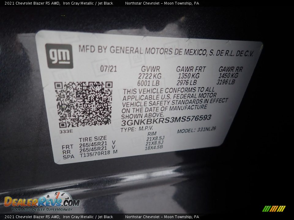 2021 Chevrolet Blazer RS AWD Iron Gray Metallic / Jet Black Photo #18