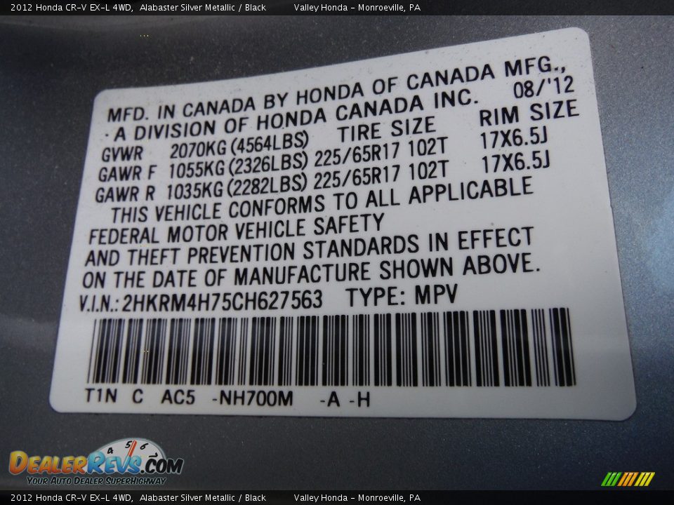 2012 Honda CR-V EX-L 4WD Alabaster Silver Metallic / Black Photo #28