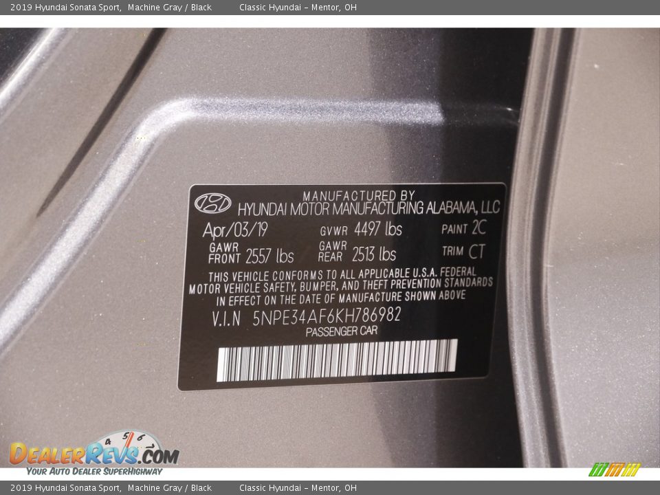 2019 Hyundai Sonata Sport Machine Gray / Black Photo #19