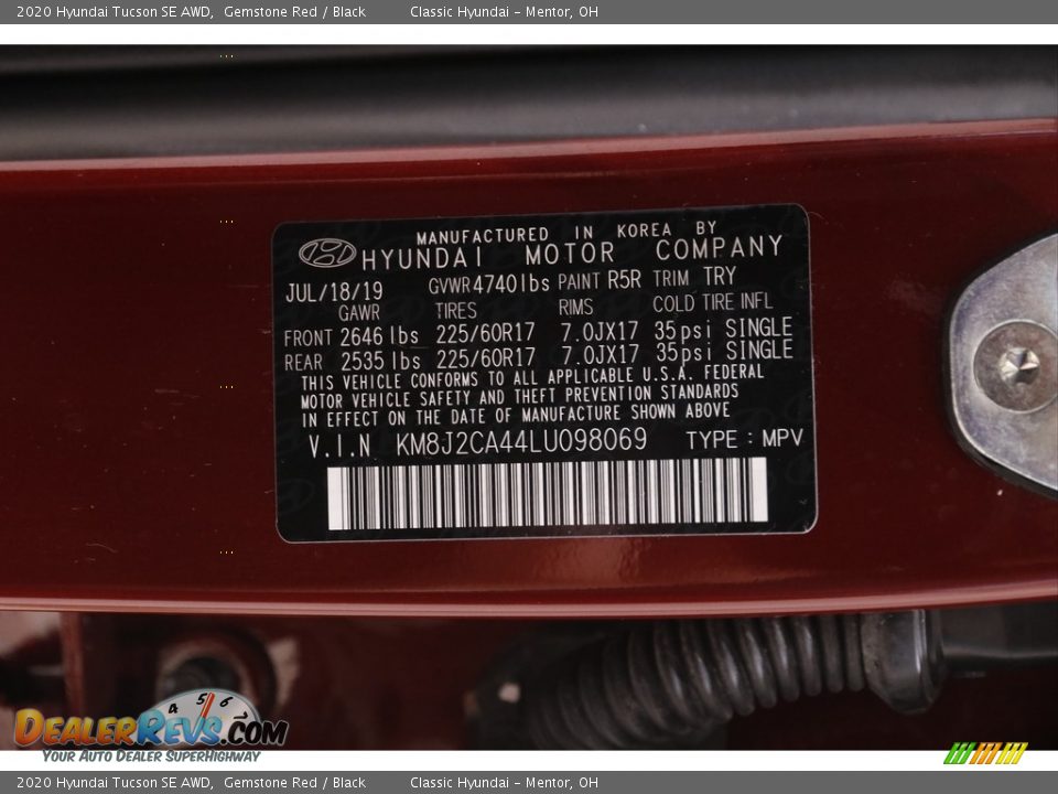 2020 Hyundai Tucson SE AWD Gemstone Red / Black Photo #19