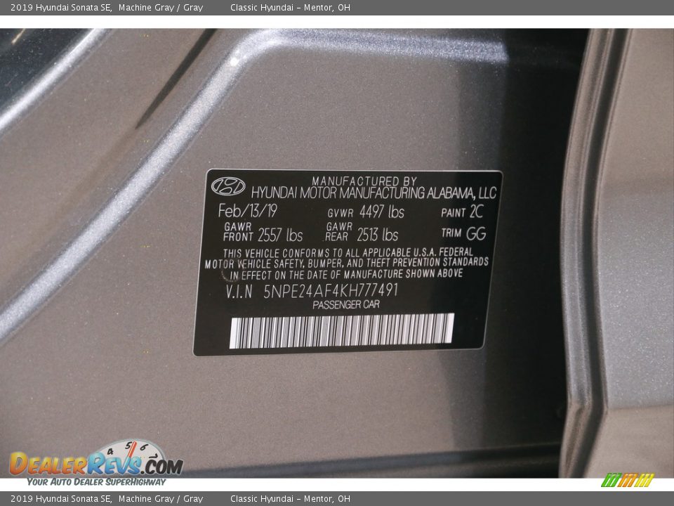 2019 Hyundai Sonata SE Machine Gray / Gray Photo #21