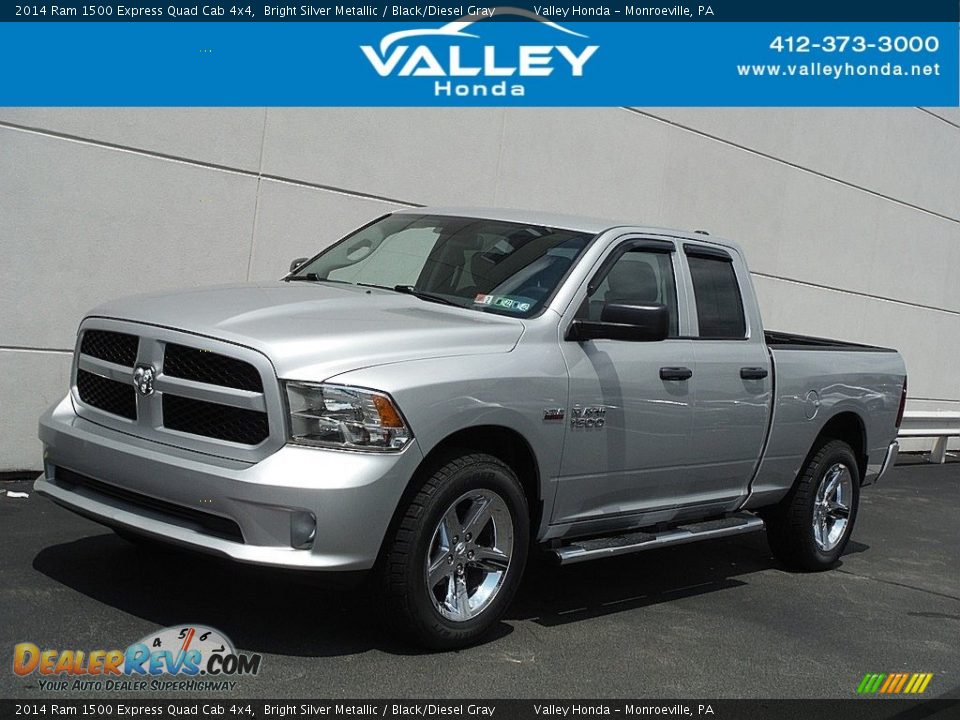 2014 Ram 1500 Express Quad Cab 4x4 Bright Silver Metallic / Black/Diesel Gray Photo #1