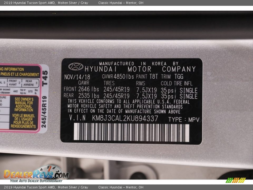 2019 Hyundai Tucson Sport AWD Molten Silver / Gray Photo #20