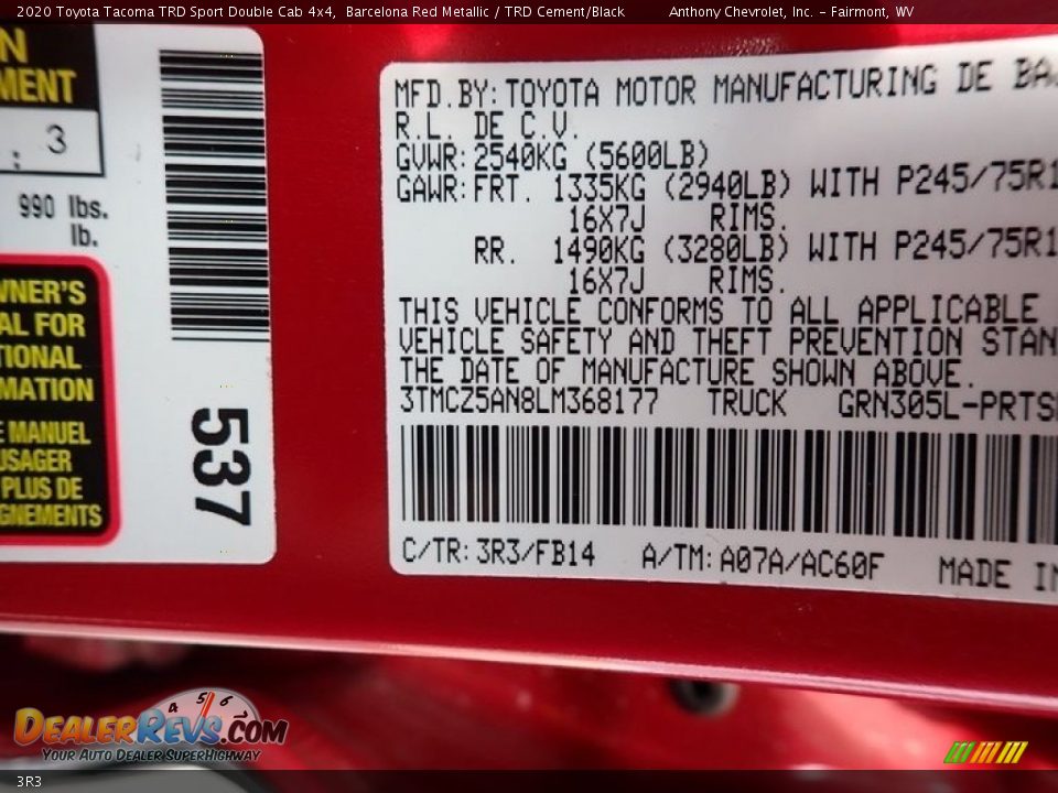 Toyota Color Code 3R3 Barcelona Red Metallic