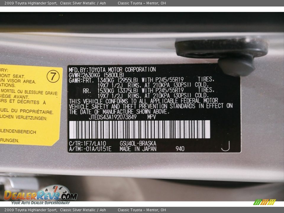 2009 Toyota Highlander Sport Classic Silver Metallic / Ash Photo #21