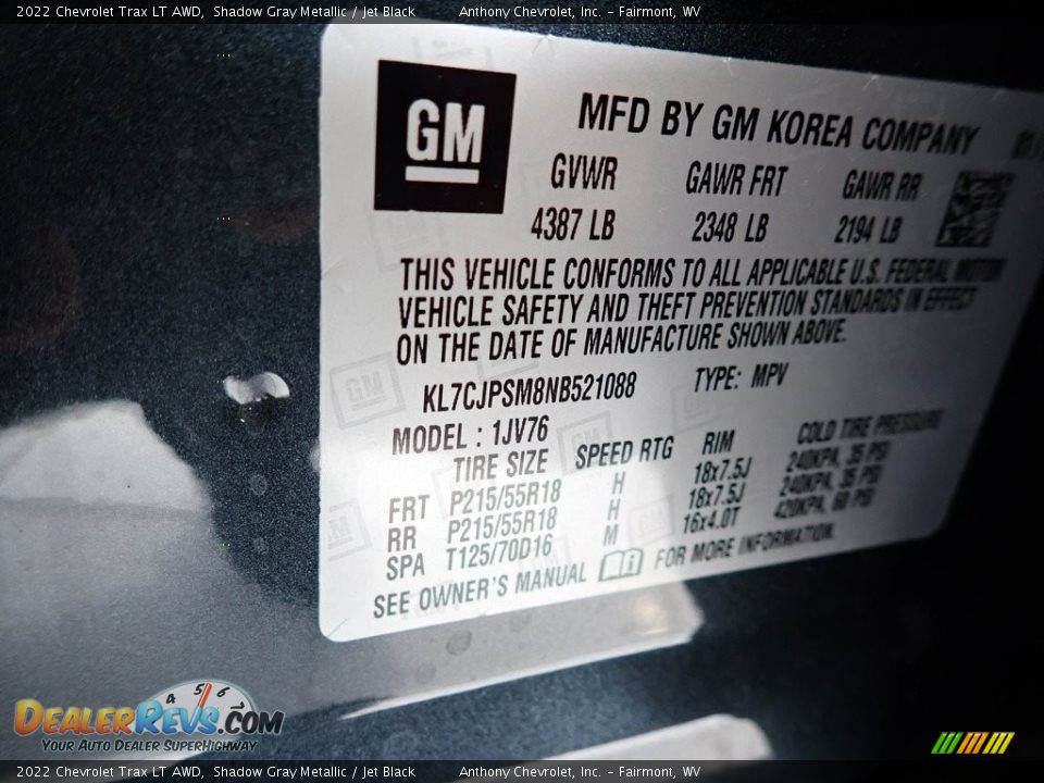 2022 Chevrolet Trax LT AWD Shadow Gray Metallic / Jet Black Photo #14