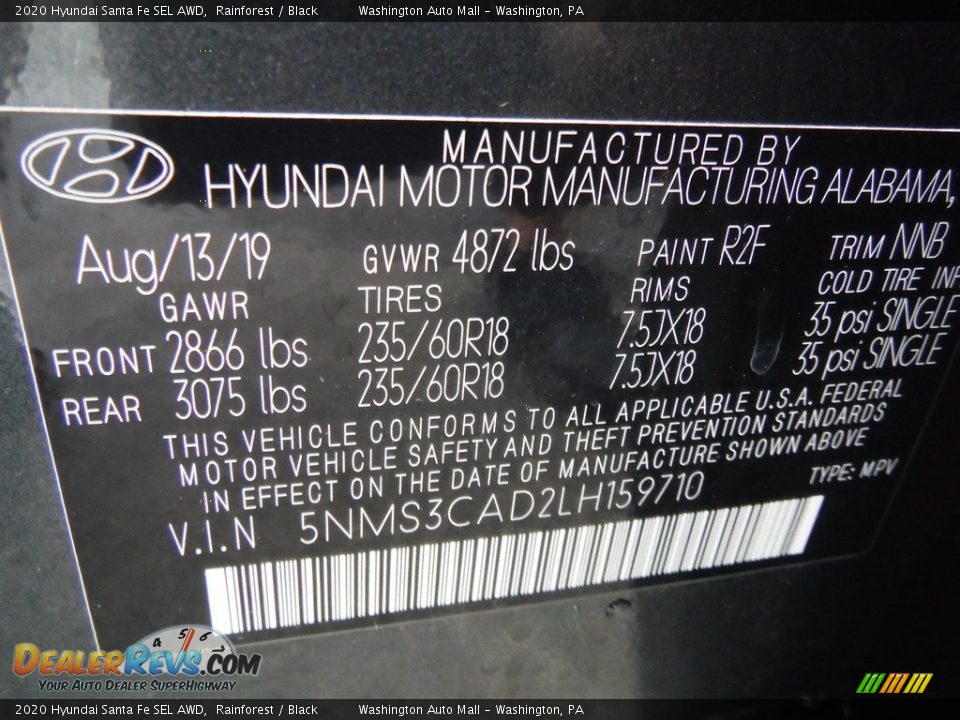 2020 Hyundai Santa Fe SEL AWD Rainforest / Black Photo #35