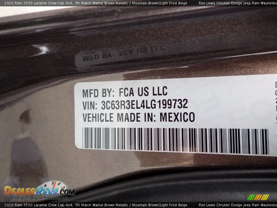 2020 Ram 3500 Laramie Crew Cab 4x4 RV Match Walnut Brown Metallic / Mountain Brown/Light Frost Beige Photo #14