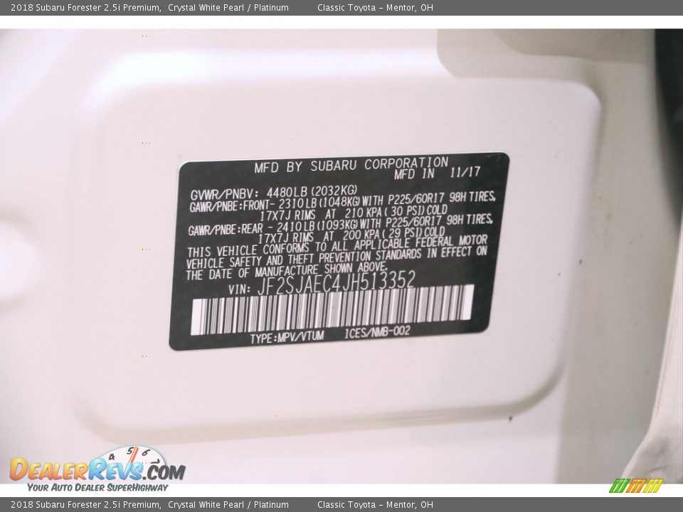 2018 Subaru Forester 2.5i Premium Crystal White Pearl / Platinum Photo #25