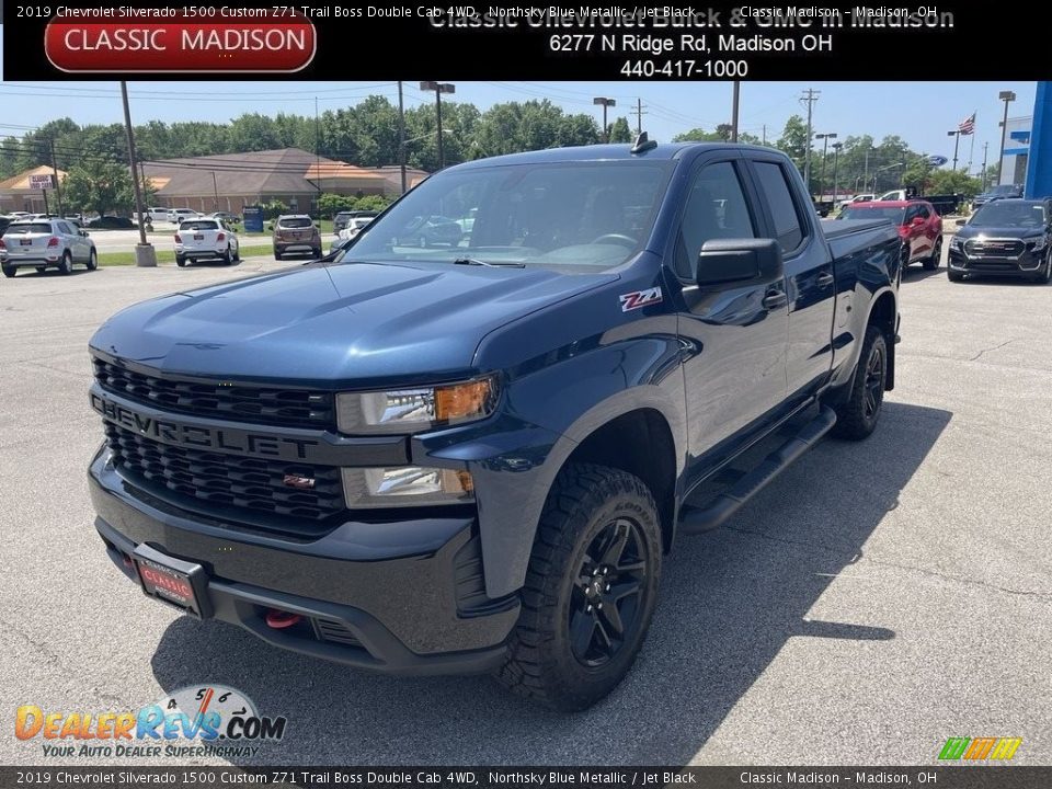 2019 Chevrolet Silverado 1500 Custom Z71 Trail Boss Double Cab 4WD Northsky Blue Metallic / Jet Black Photo #1