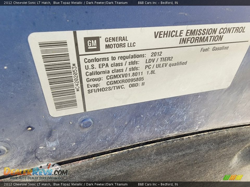 2012 Chevrolet Sonic LT Hatch Blue Topaz Metallic / Dark Pewter/Dark Titanium Photo #21
