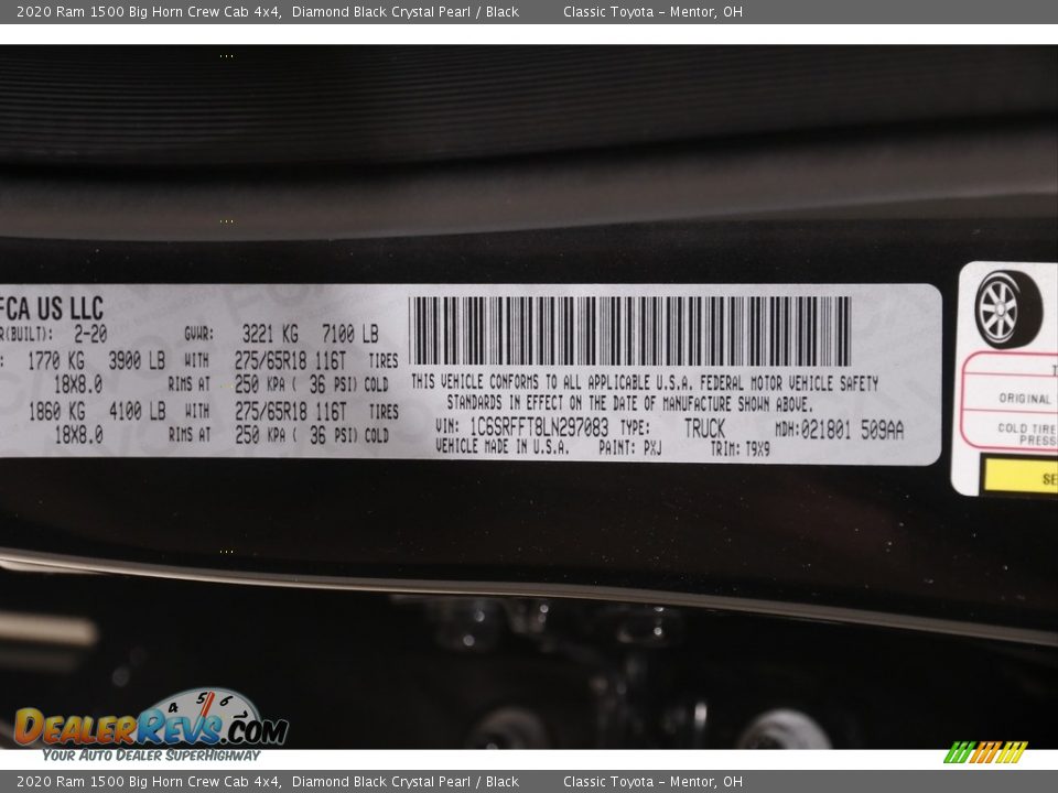2020 Ram 1500 Big Horn Crew Cab 4x4 Diamond Black Crystal Pearl / Black Photo #24