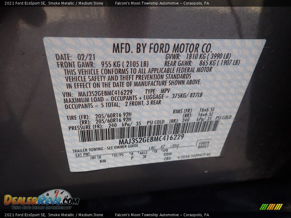 2021 Ford EcoSport SE Smoke Metallic / Medium Stone Photo #27